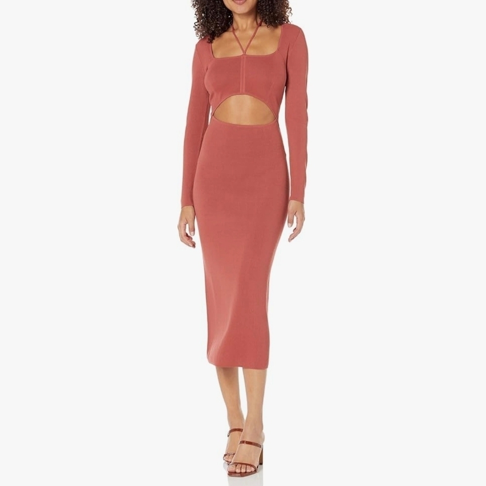 The Drop Women's Corbin Long-Sleeve Halter Detail Cutout Midi Dress #857